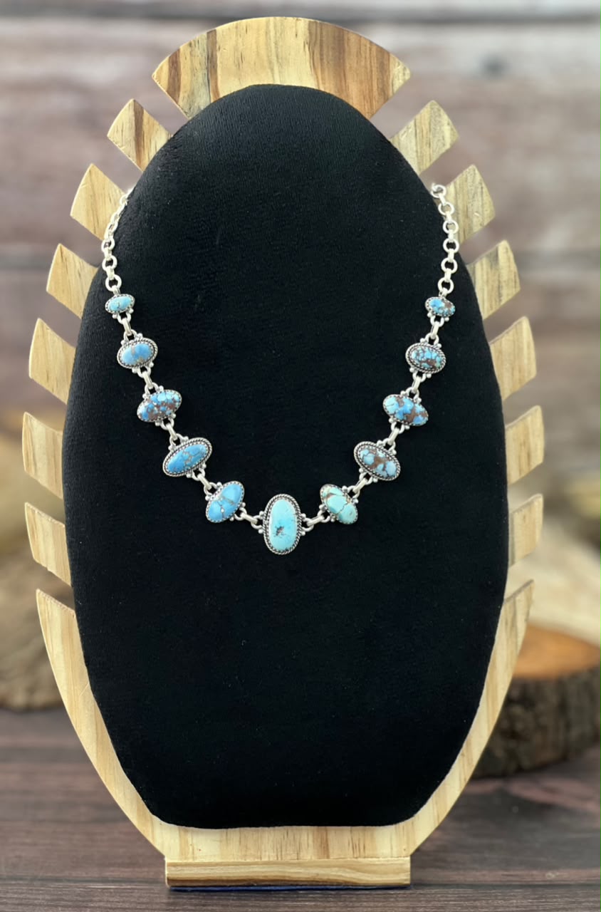 Handmade Sterling Silver Golden Hills Turquoise Choker Necklace Signed Nizhoni