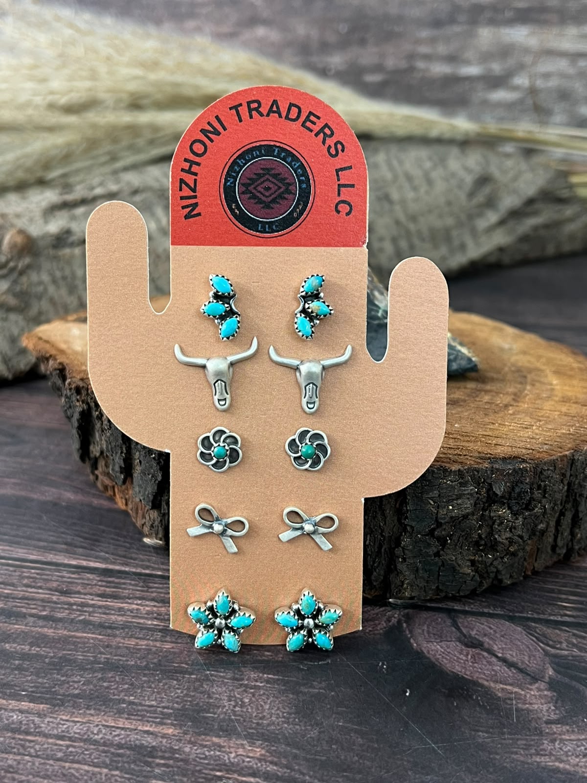 Handmade Sterling Silver Kingman Turquoise Post Studs Cards