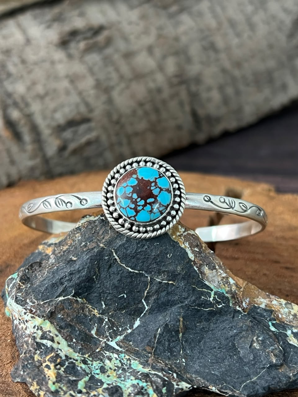 Handmade Sterling Silver Egyptian Turquoise Collection: Cuff Bracelet Signed Nizhoni