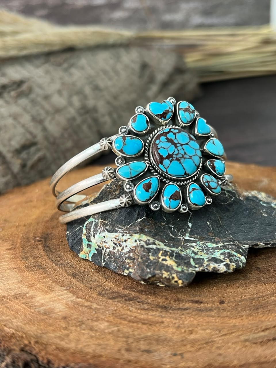 Handmade Sterling Silver Egyptian Turquoise Collection: Cuff Bracelet Signed Nizhoni