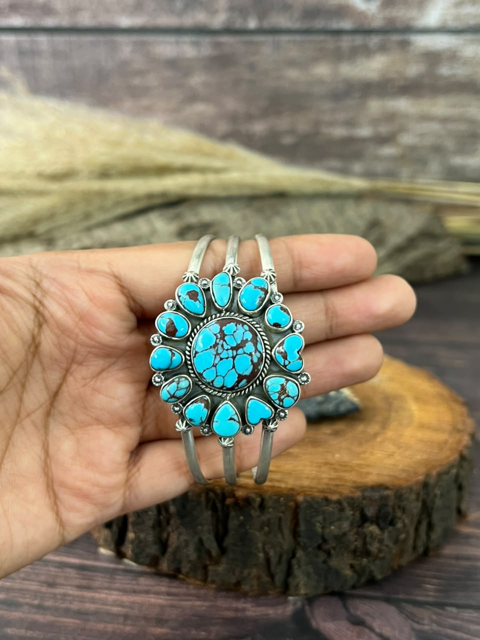 Handmade Sterling Silver Egyptian Turquoise Collection: Cuff Bracelet Signed Nizhoni