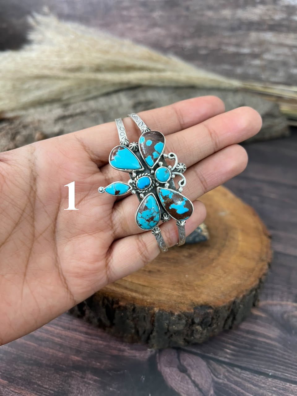 Handmade Sterling Silver Egyptian Turquoise Collection: Cuff Bracelet Signed Nizhoni