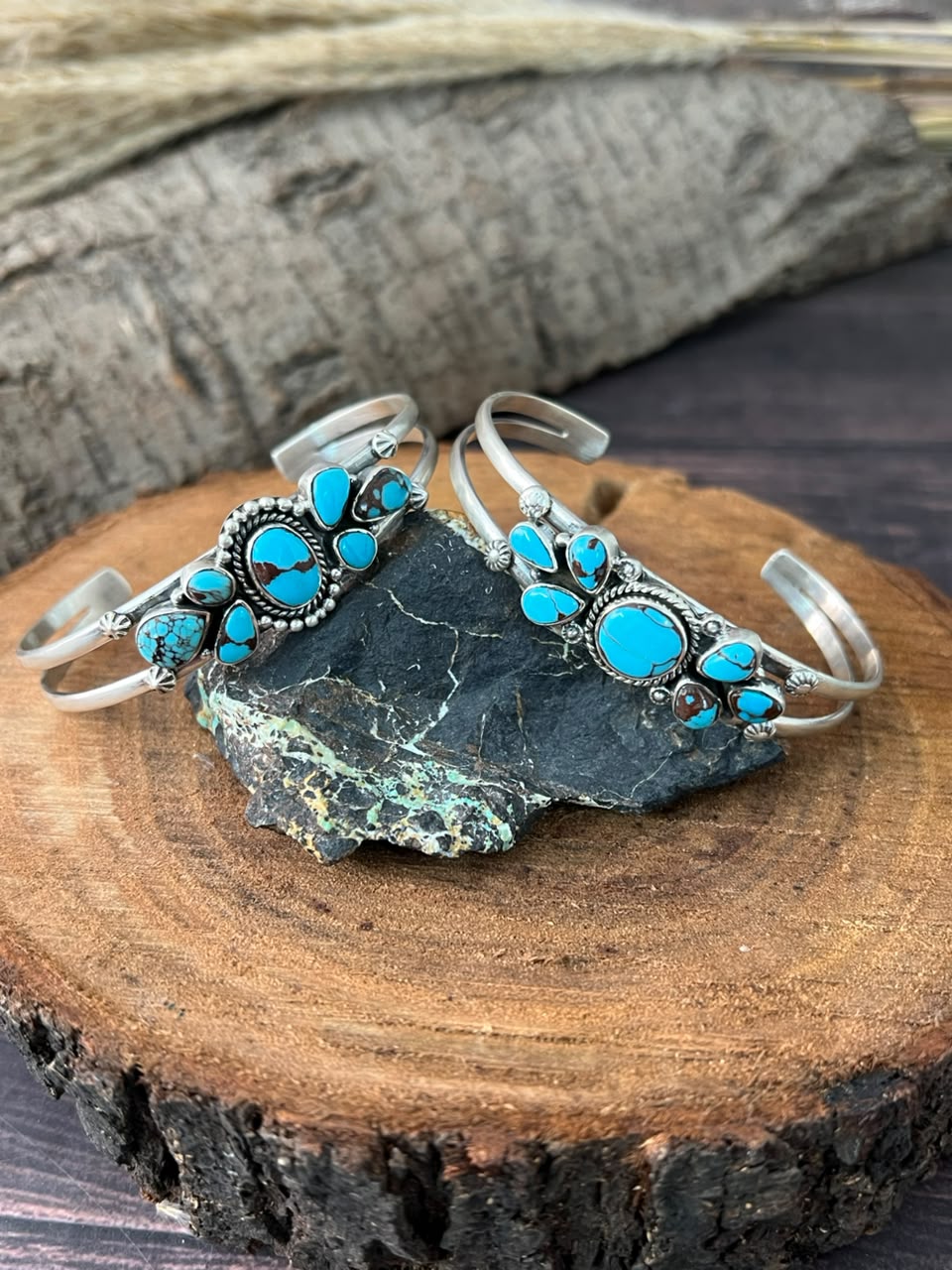 Handmade Sterling Silver Egyptian Turquoise Collection: Cuff Bracelet Signed Nizhoni