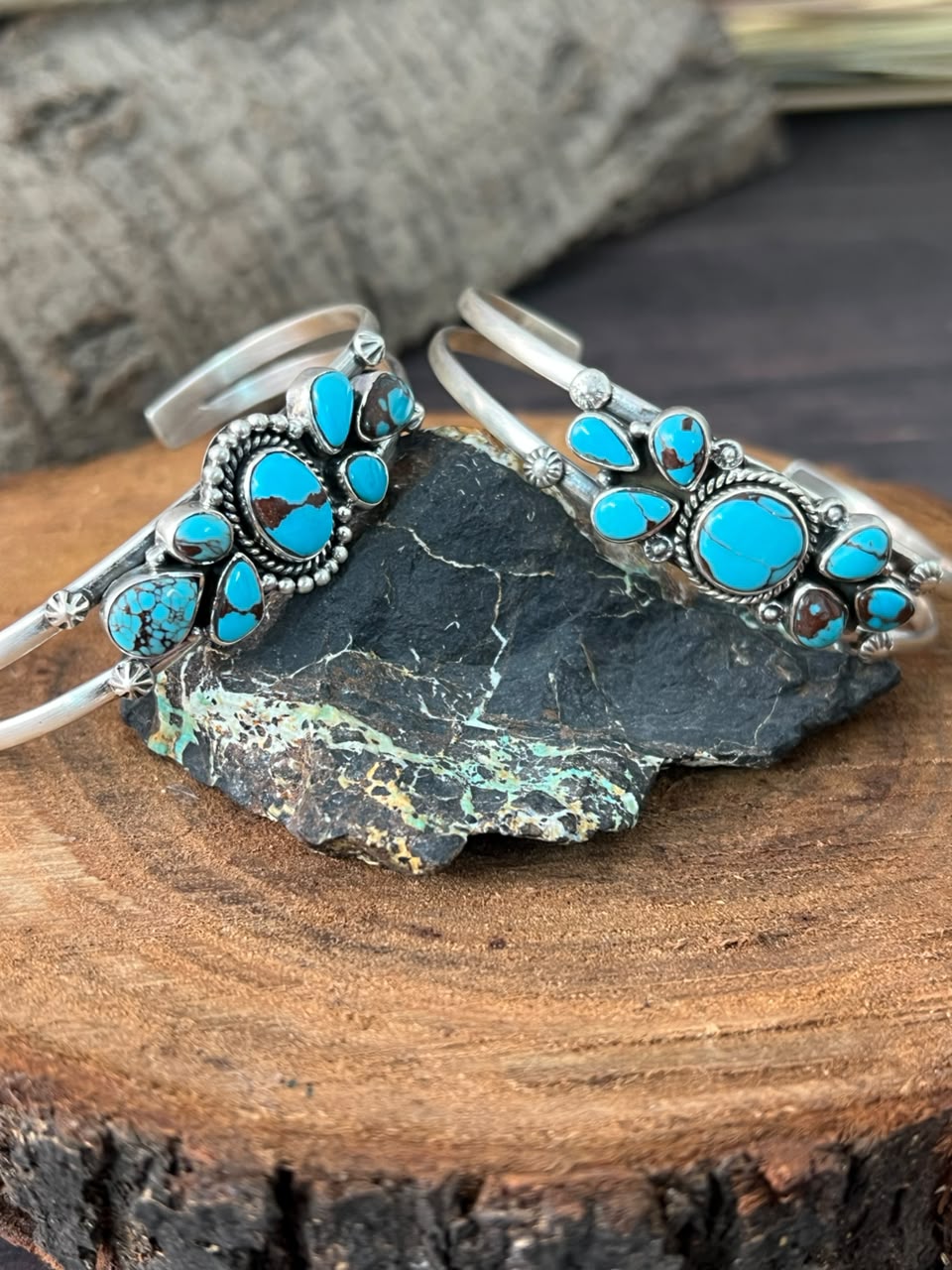 Handmade Sterling Silver Egyptian Turquoise Collection: Cuff Bracelet Signed Nizhoni