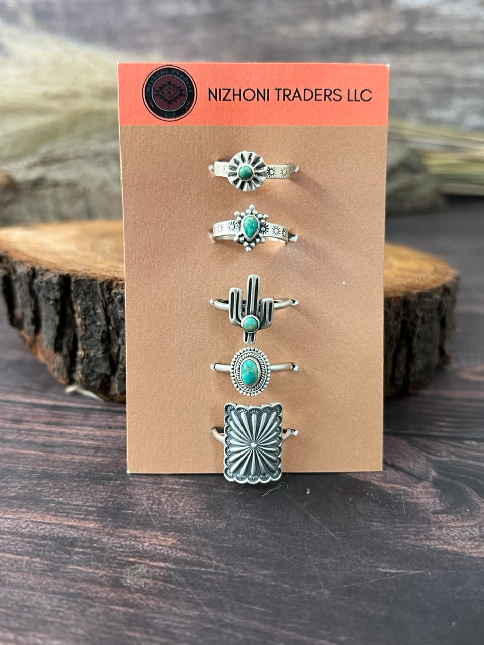 Handmade Sterling Silver Kingman Turquoise Adjustable Ring Card