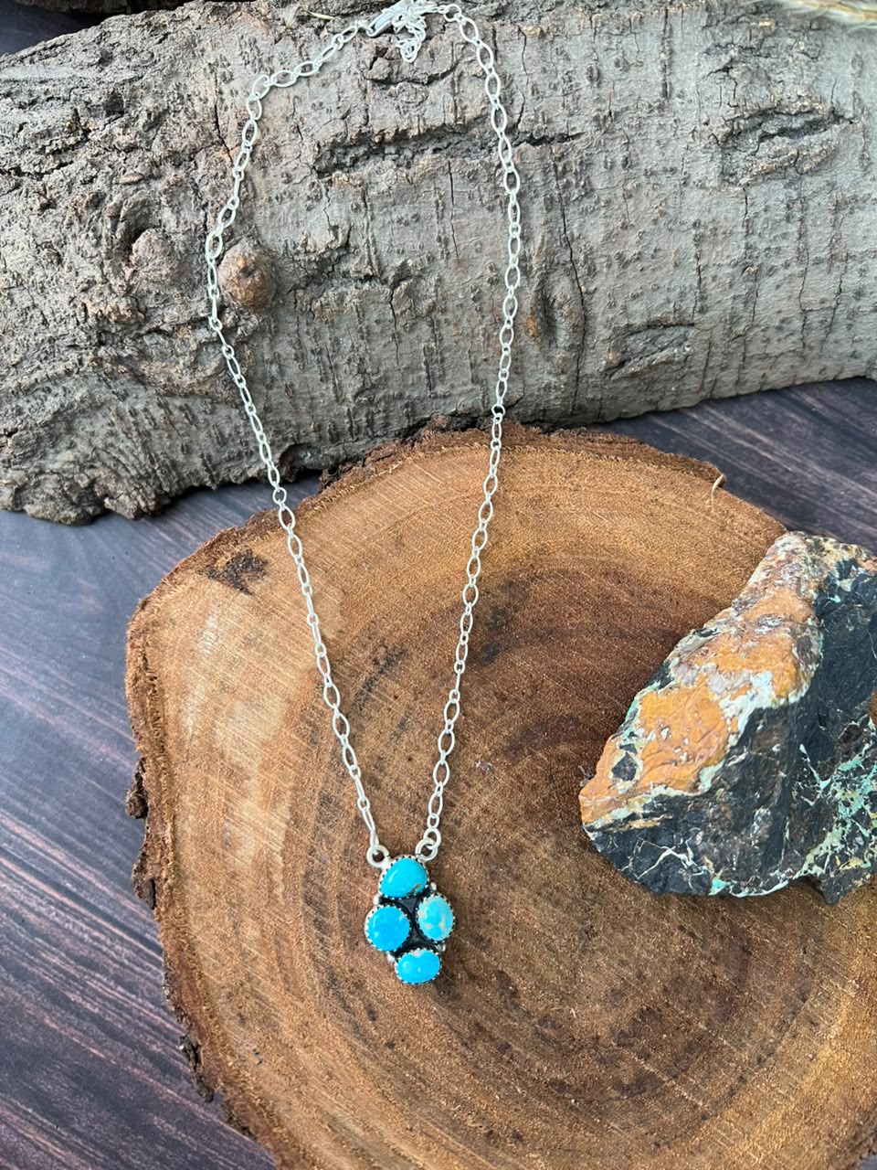 Handmade Sterling Silver Sierra Bella Turquoise Necklace Signed Nizhoni