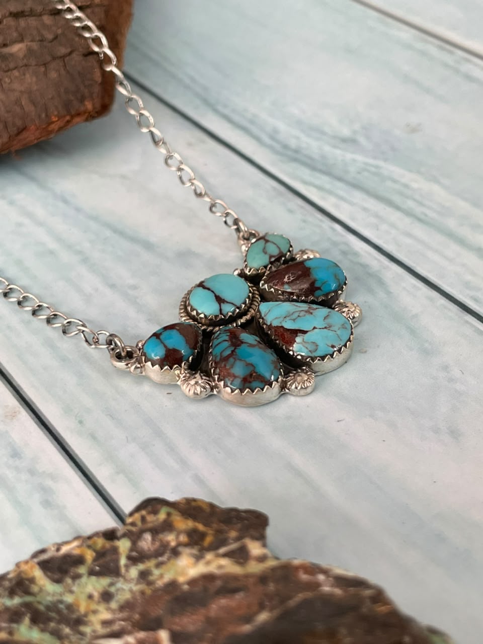 Handmade Sterling Silver Egyptian Turquoise Collection: Necklace Signed Nizhoni