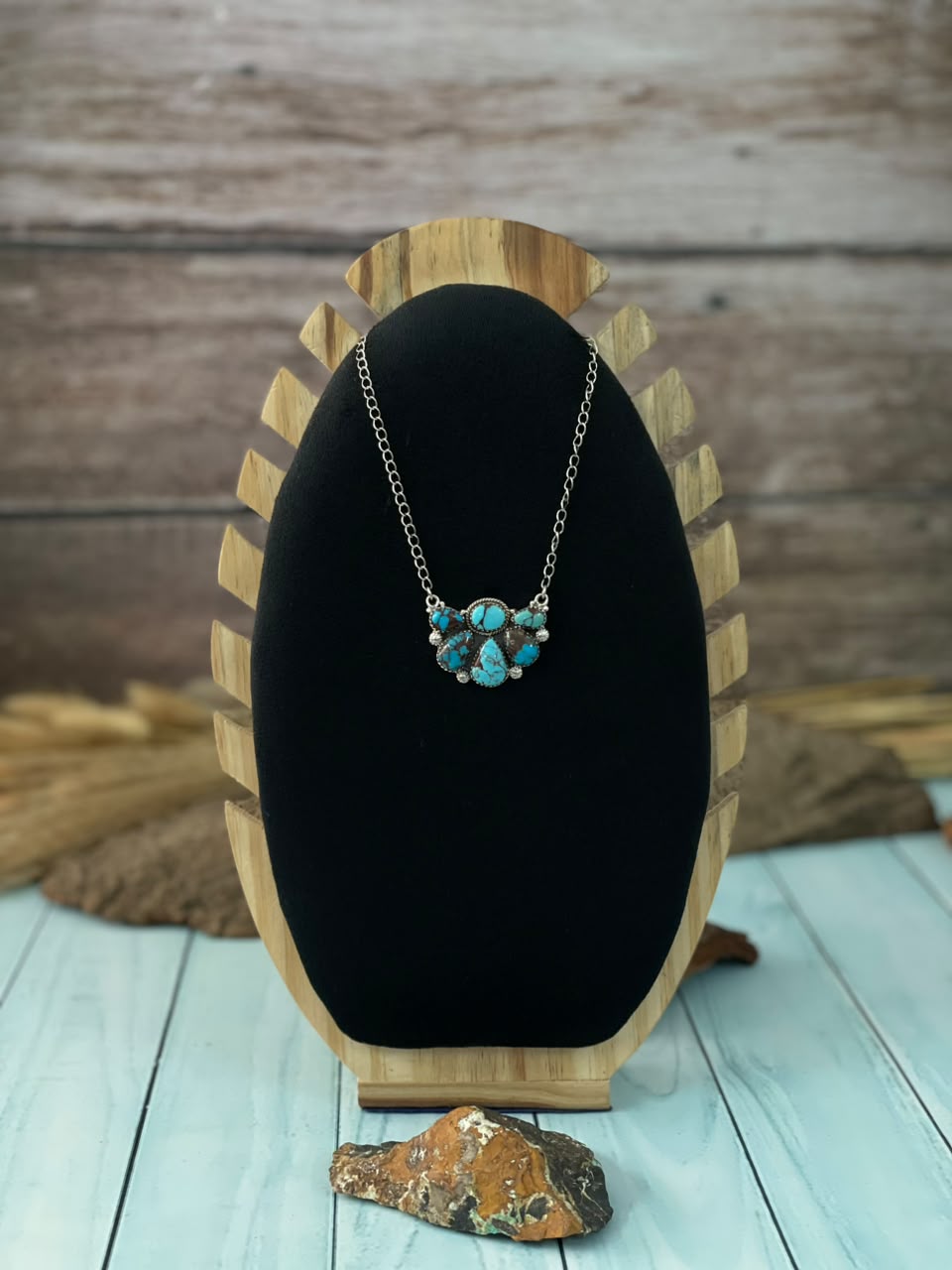 Handmade Sterling Silver Egyptian Turquoise Collection: Necklace Signed Nizhoni