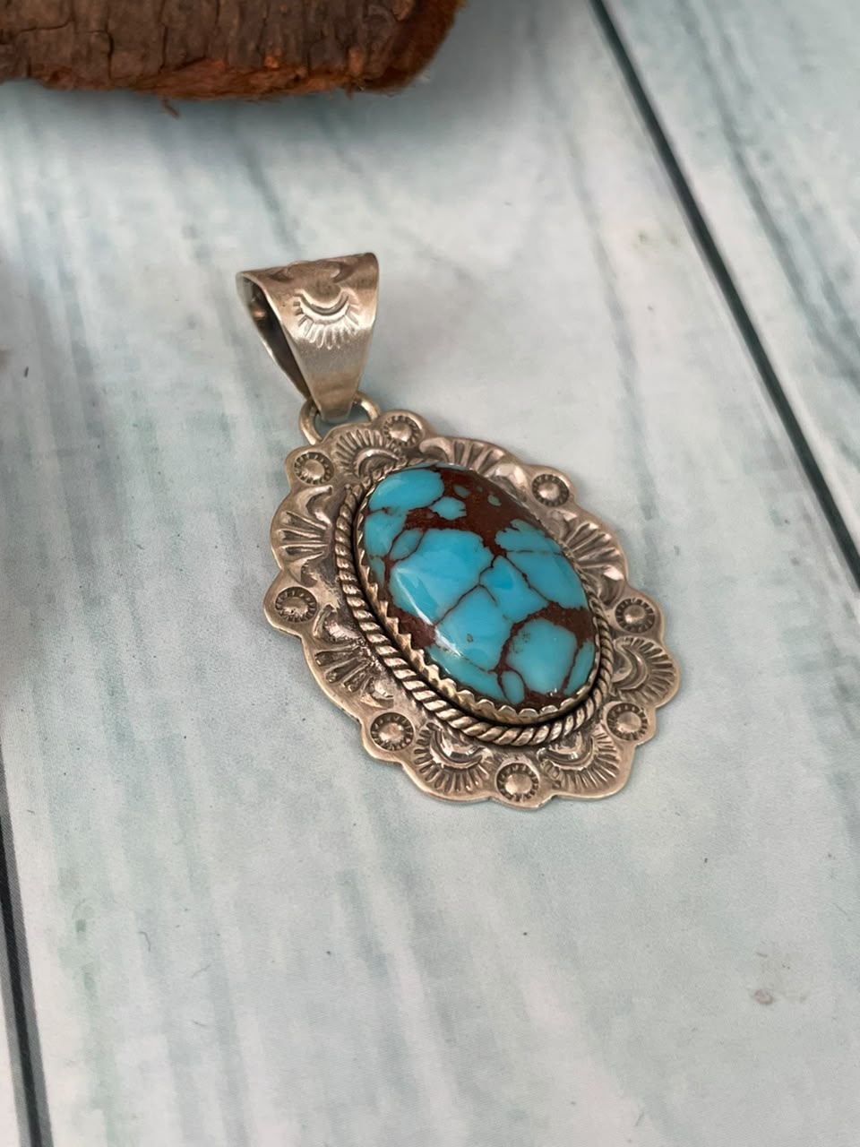 Handmade Sterling Silver Egyptian Turquoise Collection: Pendant Signed Nizhoni