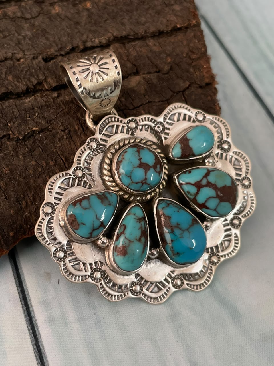 Handmade Sterling Silver Egyptian Turquoise Collection: Pendant Signed Nizhoni
