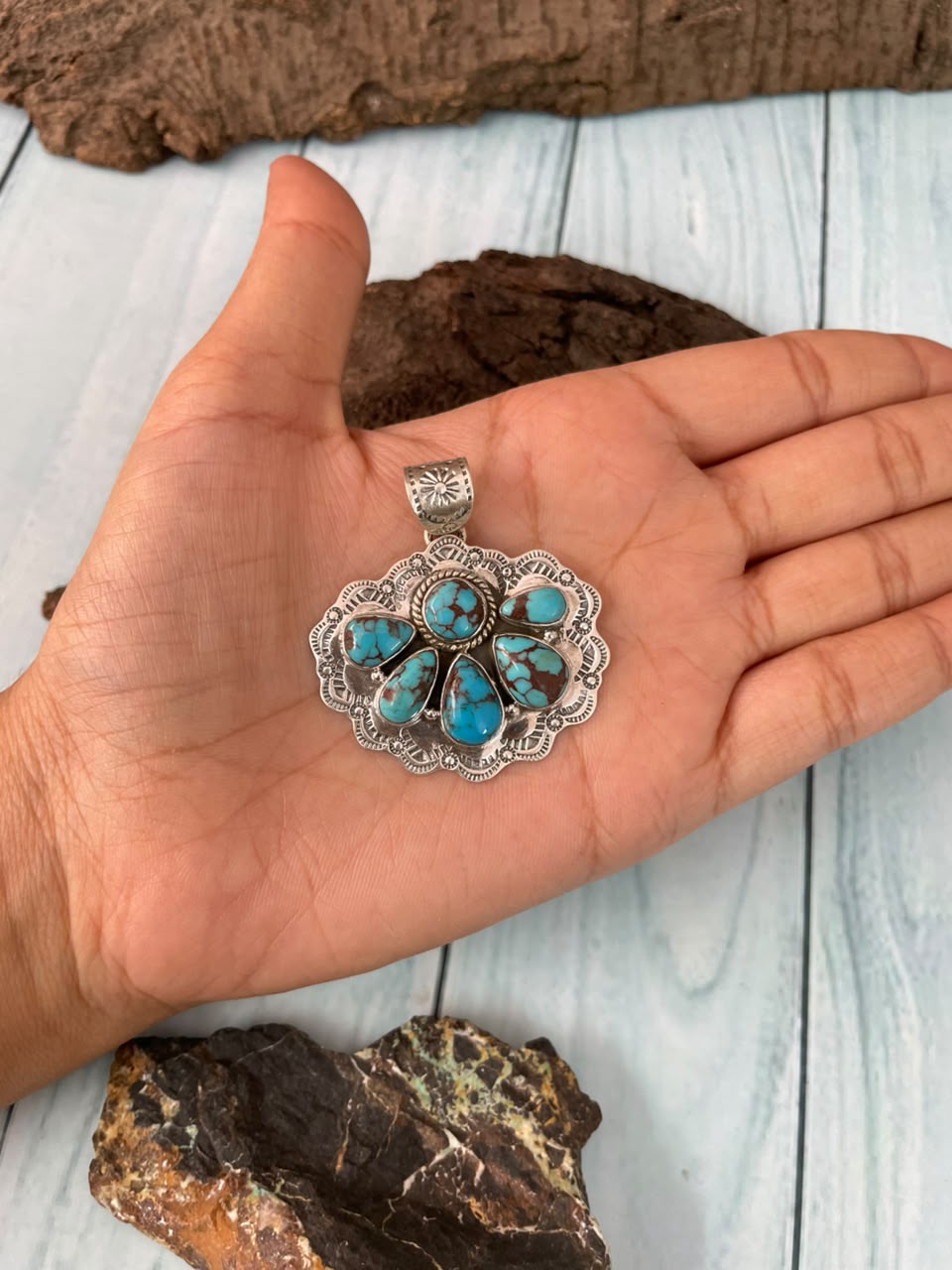 Handmade Sterling Silver Egyptian Turquoise Collection: Pendant Signed Nizhoni