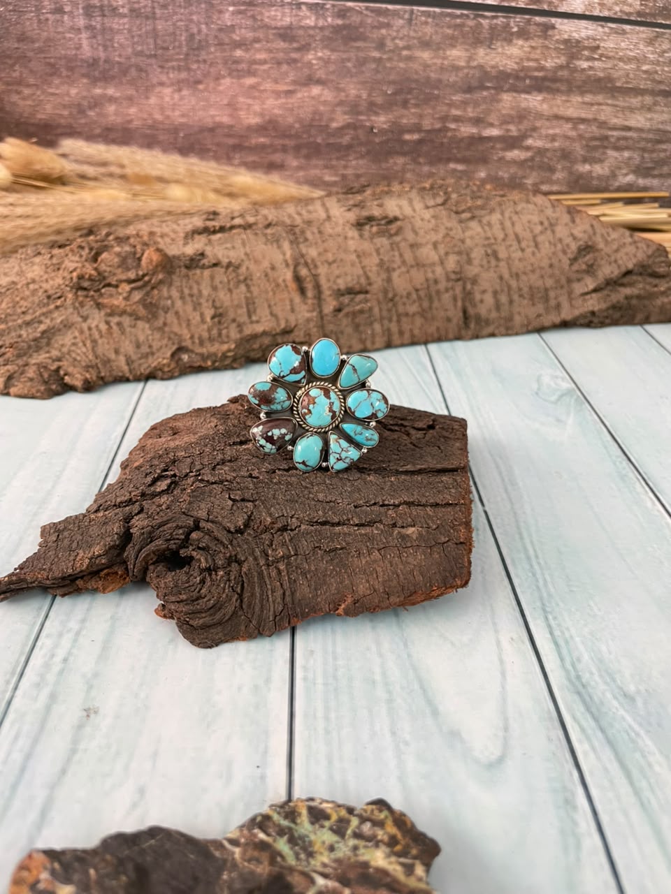 Handmade Sterling Silver Egyptian Turquoise Collection: Adjustable Ring Signed Nizhoni