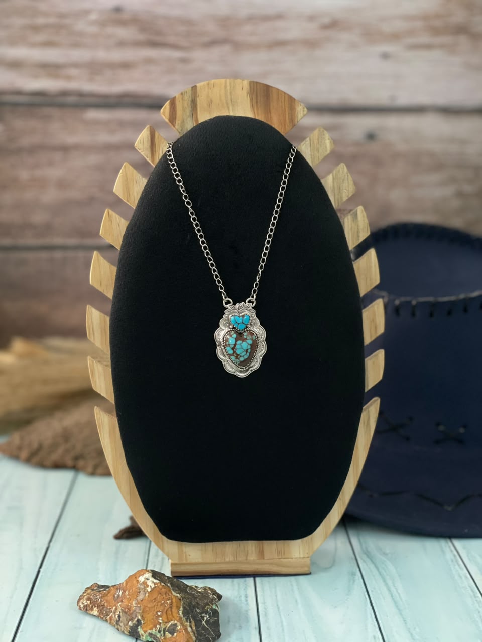 Handmade Sterling Silver Egyptian Turquoise Collection: Heart Necklace Signed Nizhoni