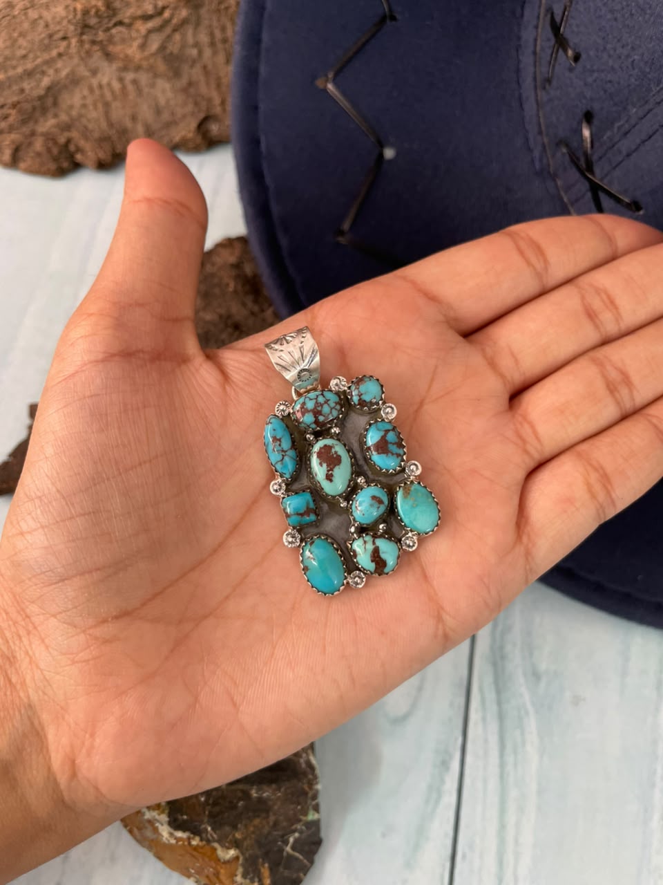 Handmade Sterling Silver Egyptian Turquoise Collection: Pendant Signed Nizhoni