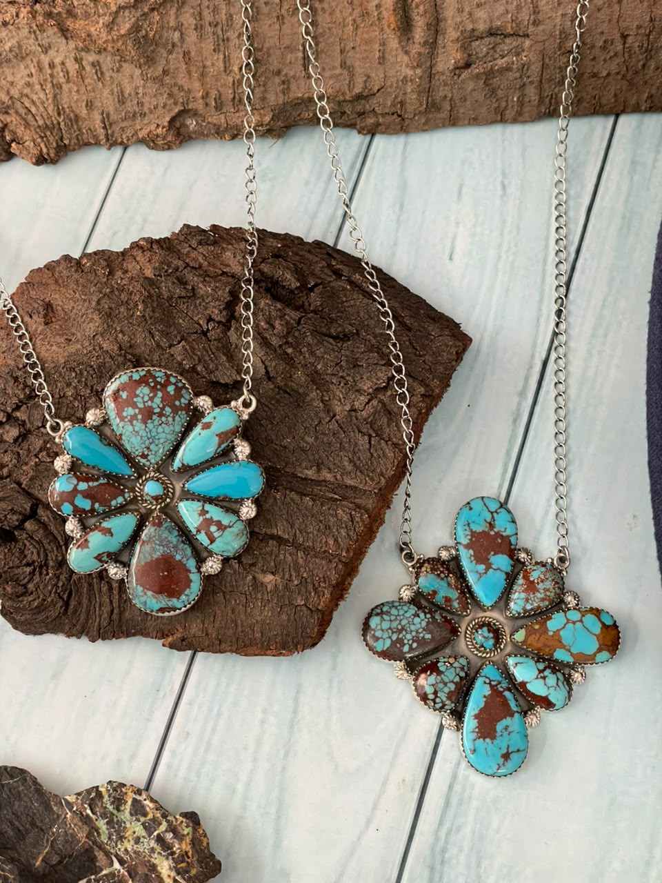 Handmade Sterling Silver Egyptian Turquoise Collection: Necklace Signed Nizhoni
