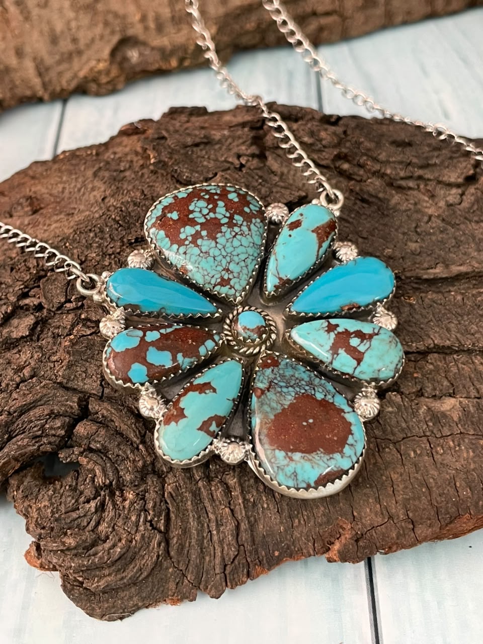 Handmade Sterling Silver Egyptian Turquoise Collection: Necklace Signed Nizhoni