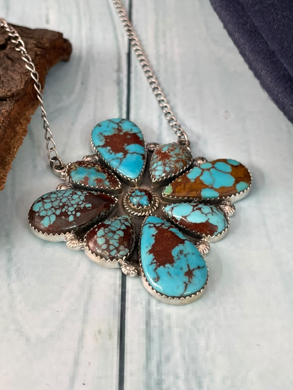 Handmade Sterling Silver Egyptian Turquoise Collection: Necklace Signed Nizhoni