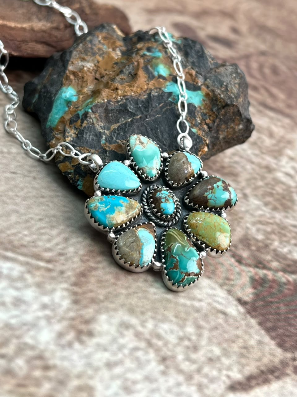 Handmade Sterling Silver Royston Turquoise Necklace Signed Nizhoni