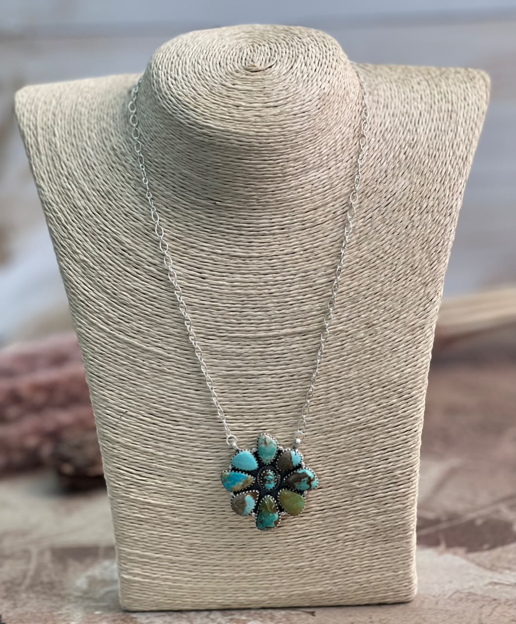 Handmade Sterling Silver Royston Turquoise Necklace Signed Nizhoni