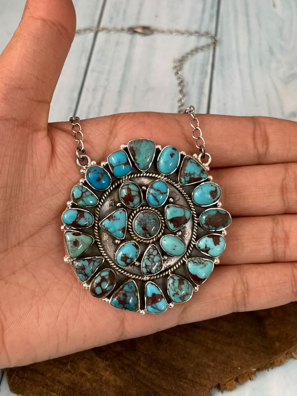 Handmade Sterling Silver Egyptian Turquoise Collection: Necklace Signed Nizhoni