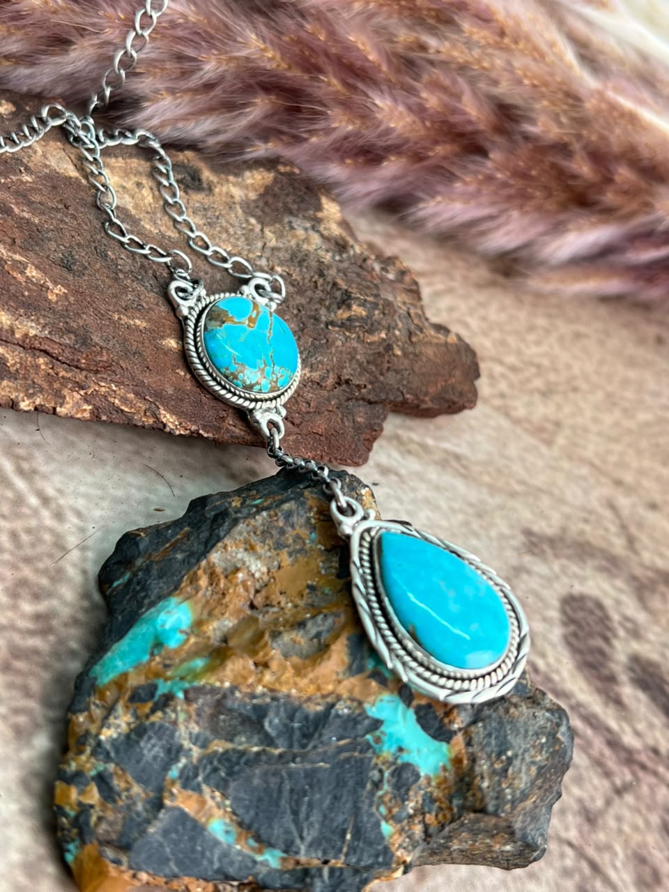 Handmade Sterling Silver Number 8 Turquoise Necklace Signed Nizhoni