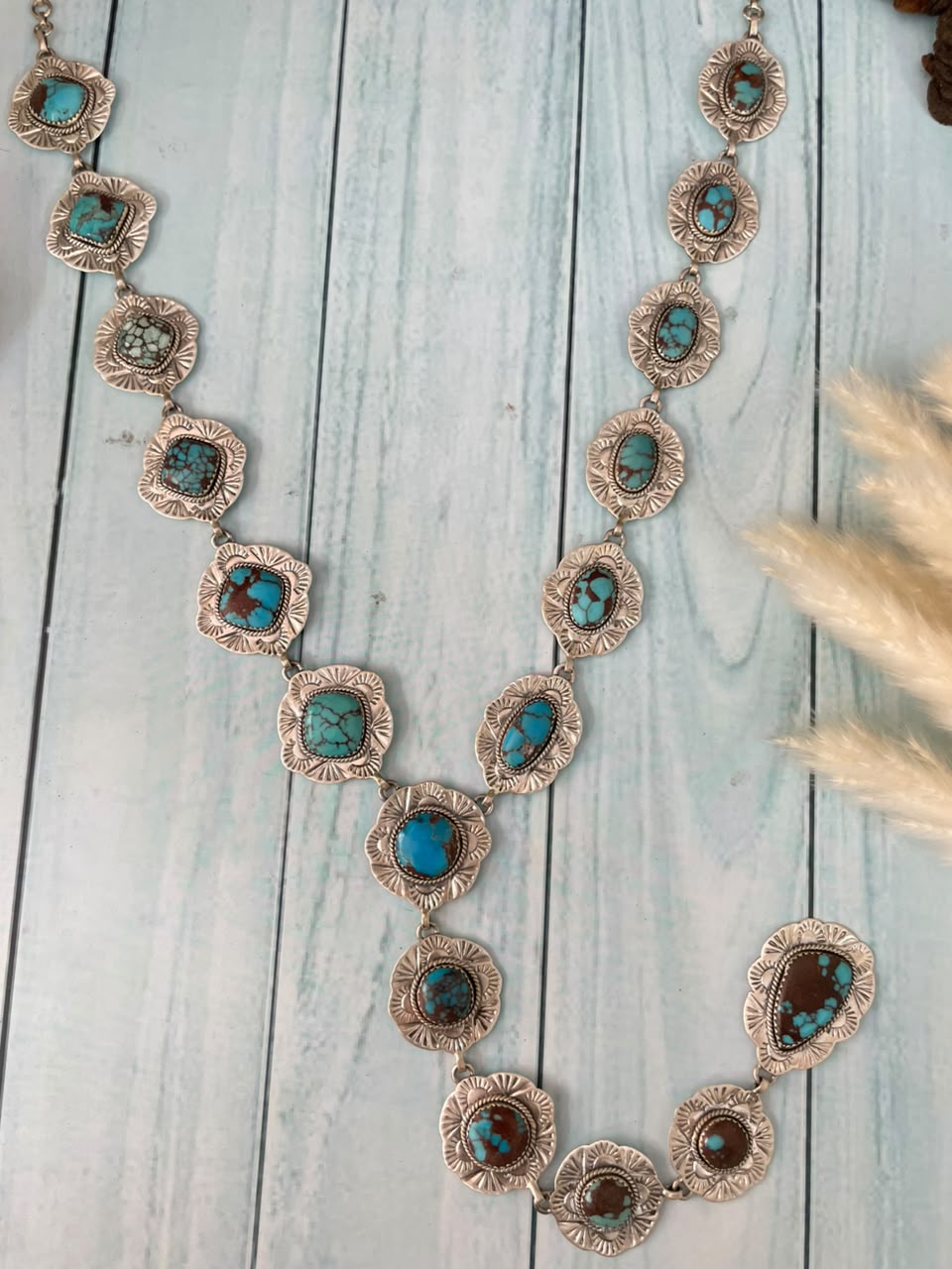 Handmade Sterling Silver Egyptian Turquoise Collection: 'Y Shaped' Necklace Signed Nizhoni