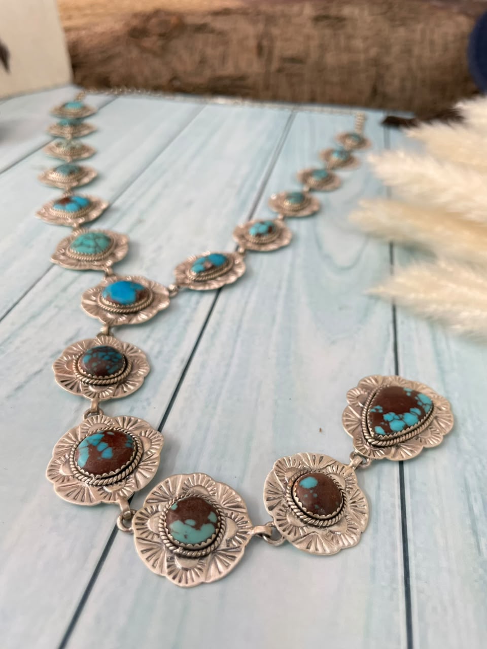 Handmade Sterling Silver Egyptian Turquoise Collection: 'Y Shaped' Necklace Signed Nizhoni