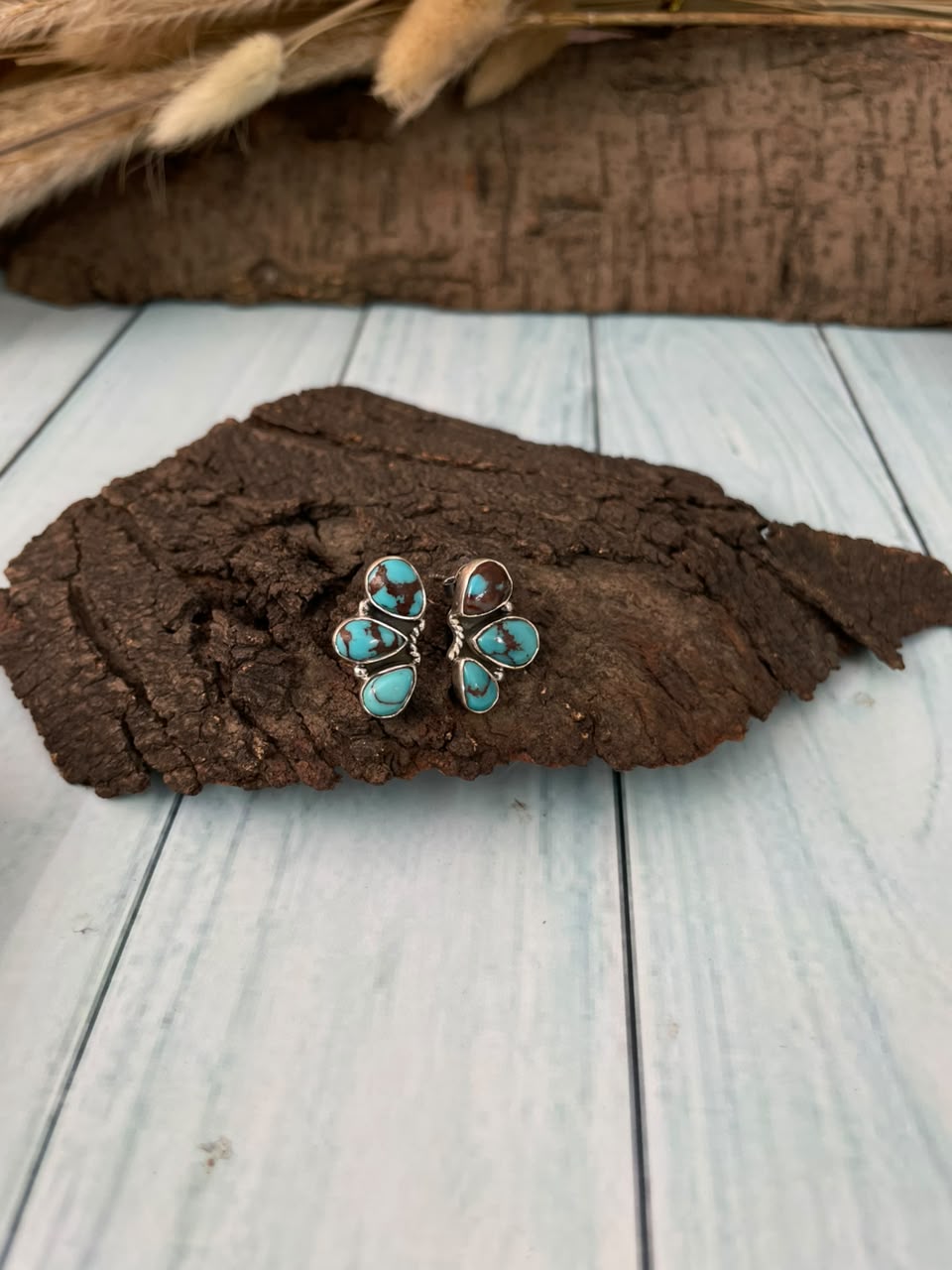Handmade Sterling Silver Egyptian Turquoise Collection: Post Studs Earrings Signed Nizhoni