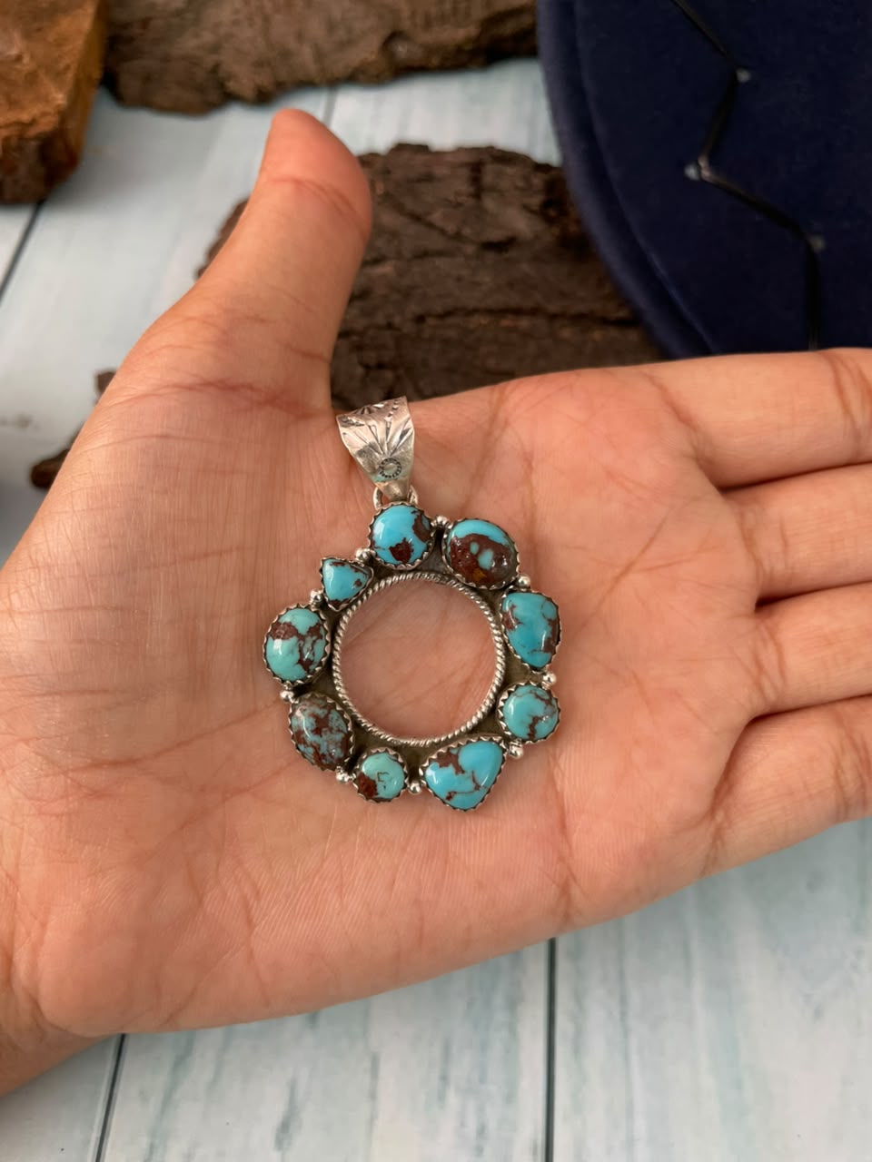 Handmade Sterling Silver Egyptian Turquoise Collection: Pendant Signed Nizhoni
