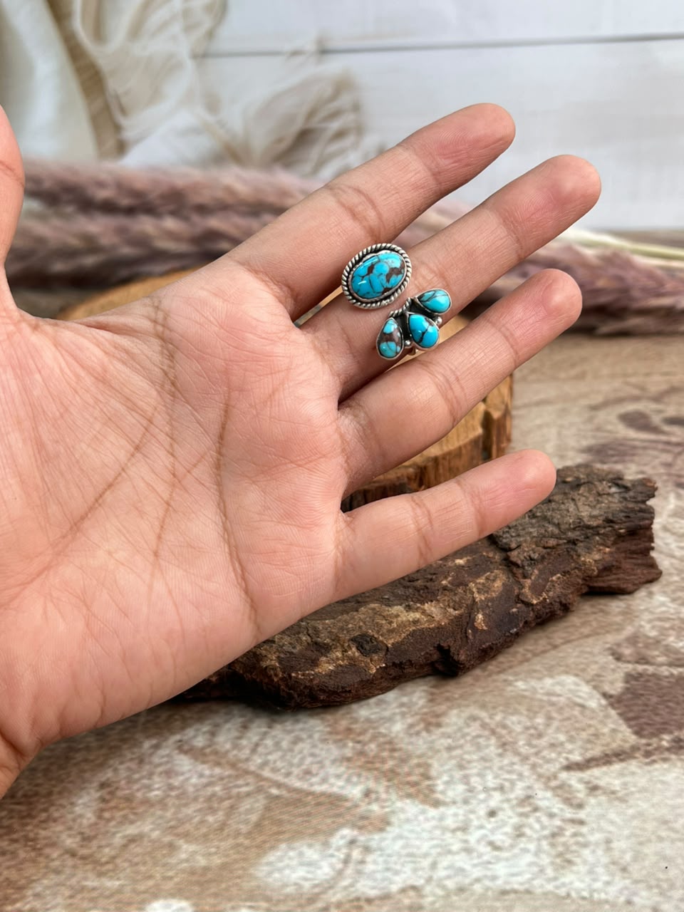 Handmade Sterling Silver Egyptian Turquoise Collection: Adjustable Ring Signed Nizhoni
