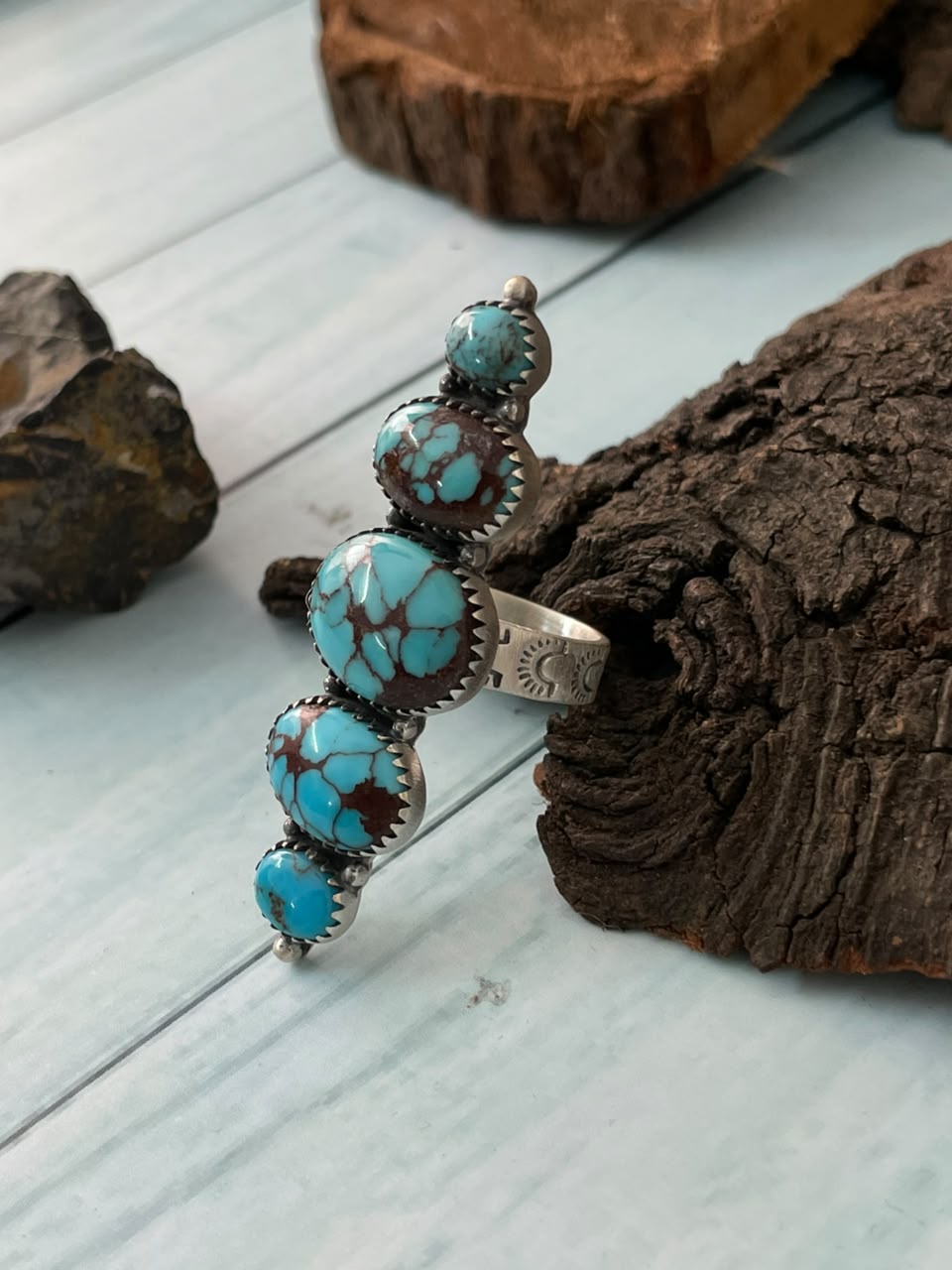 Handmade Sterling Silver Egyptian Turquoise Collection: Adjustable Ring Signed Nizhoni