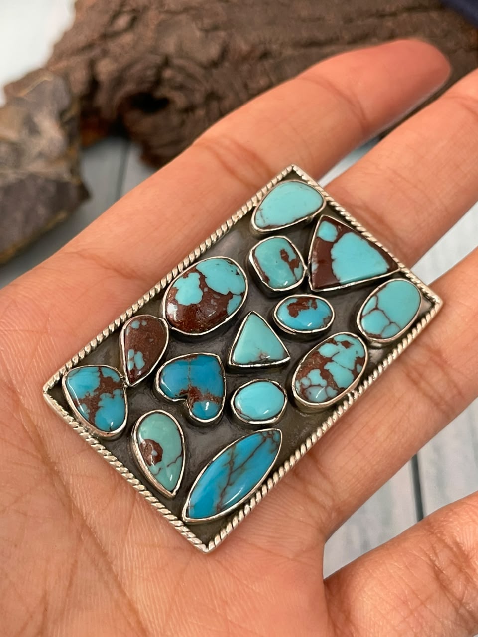 Handmade Sterling Silver Egyptian Turquoise Collection: Adjustable Bar Ring Signed Nizhoni