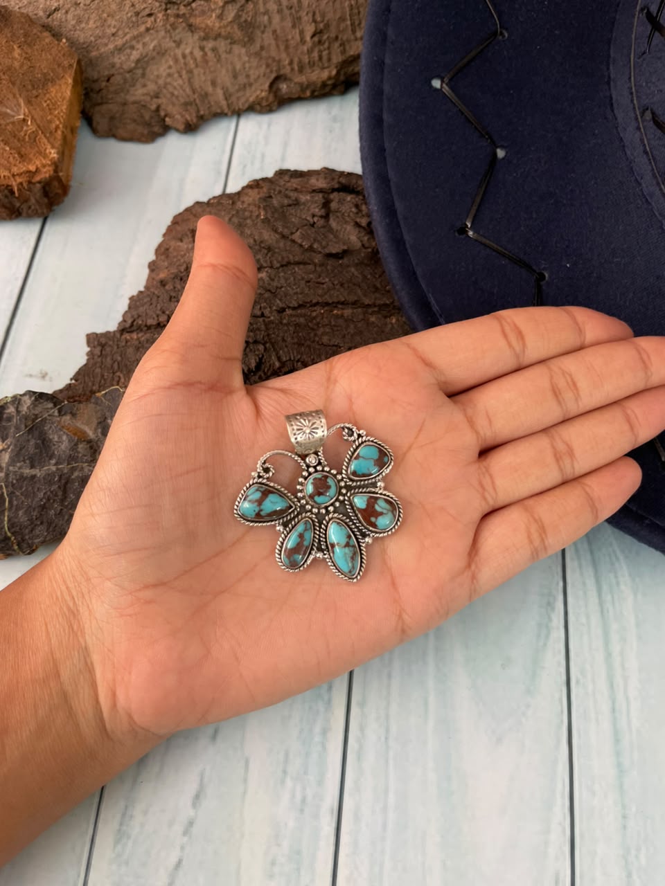 Handmade Sterling Silver Egyptian Turquoise Collection: Pendant Signed Nizhoni