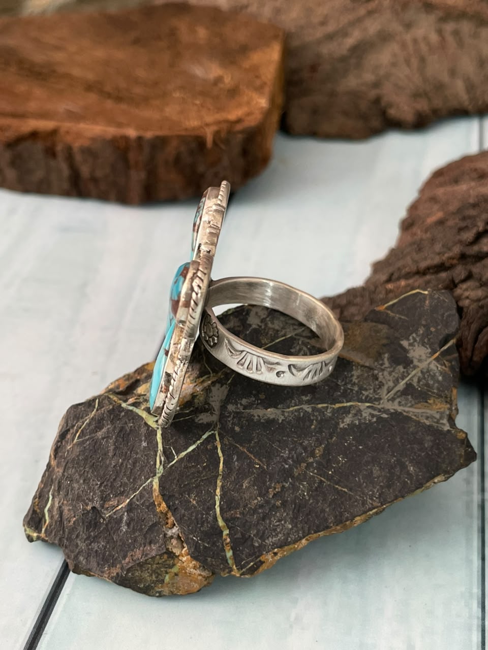 Handmade Sterling Silver Egyptian Turquoise Collection: Adjustable Butterfly Ring Signed Nizhoni