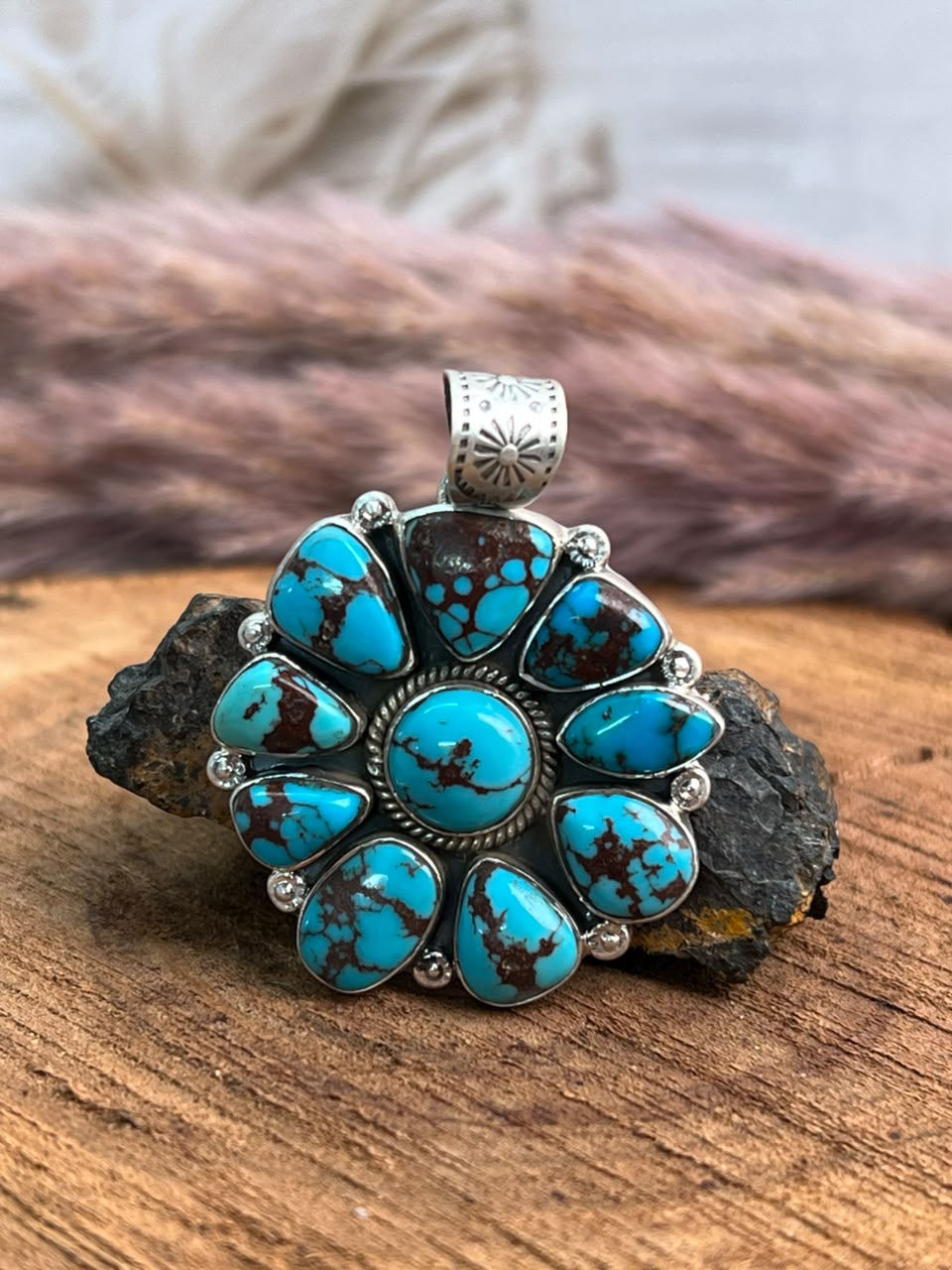 Handmade Sterling Silver Egyptian Turquoise Collection: Pendant Signed Nizhoni