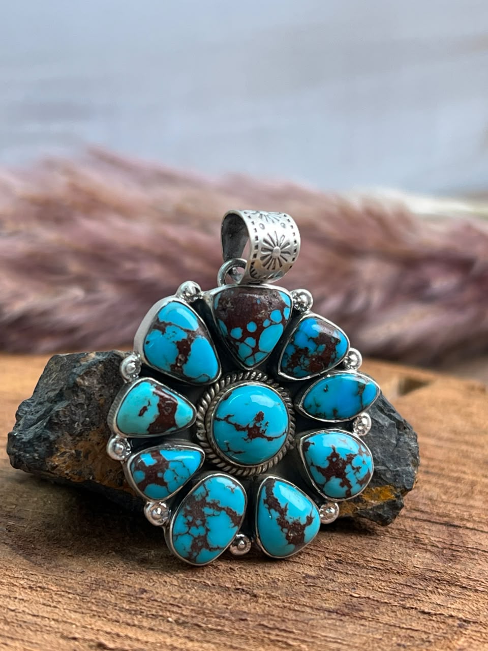 Handmade Sterling Silver Egyptian Turquoise Collection: Pendant Signed Nizhoni