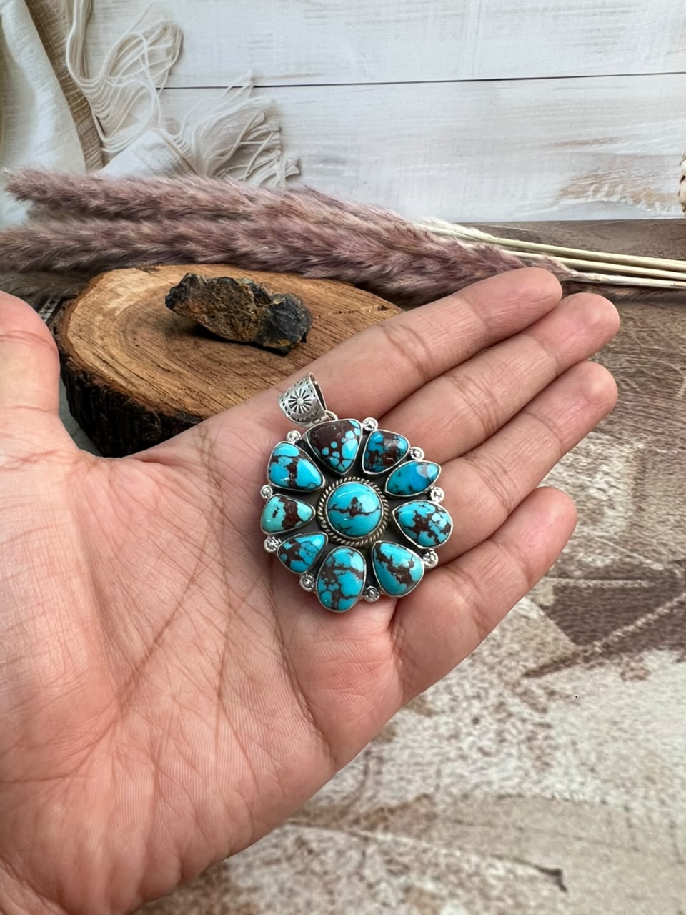 Handmade Sterling Silver Egyptian Turquoise Collection: Pendant Signed Nizhoni
