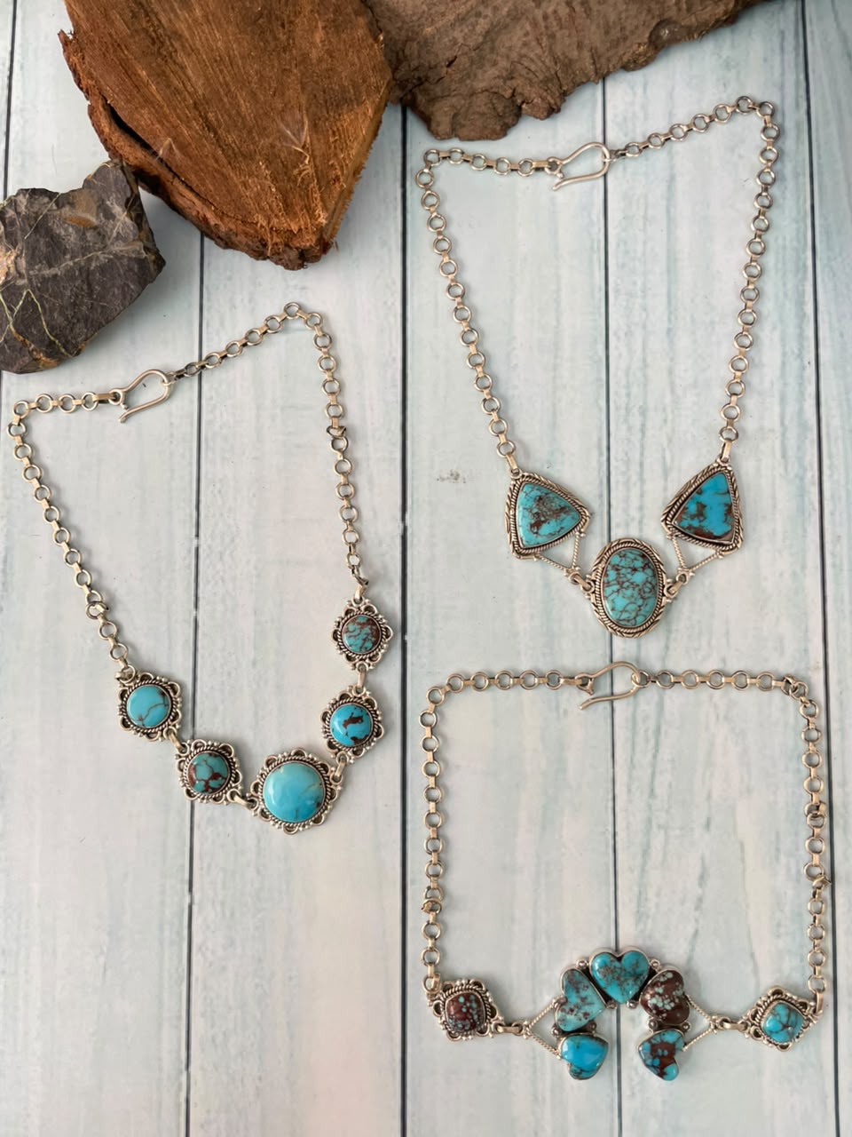 Handmade Sterling Silver Egyptian Turquoise Collection: Choker Necklace Signed Nizhoni