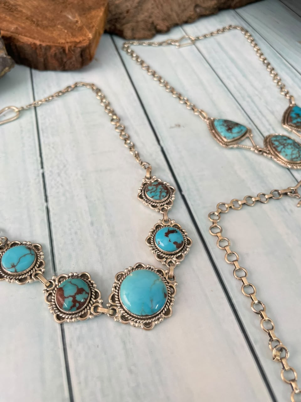 Handmade Sterling Silver Egyptian Turquoise Collection: Choker Necklace Signed Nizhoni