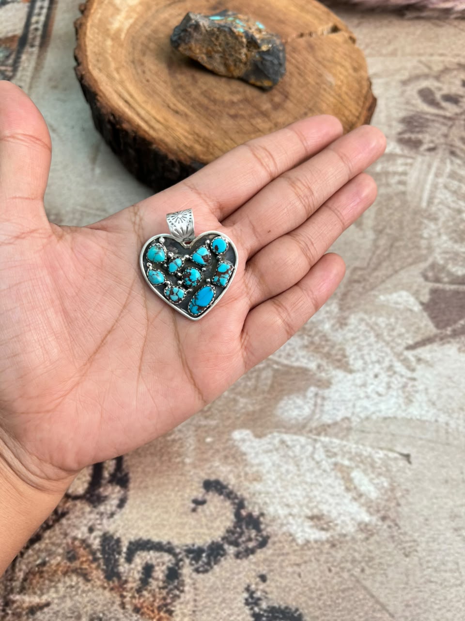 Handmade Sterling Silver Egyptian Turquoise Collection: Pendant Signed Nizhoni