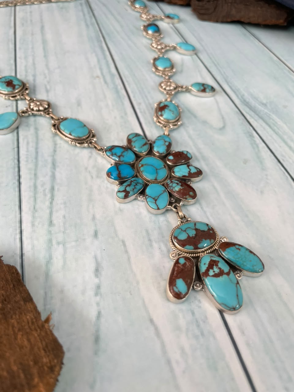 Handmade Sterling Silver Egyptian Turquoise Collection: Necklace Signed Nizhoni