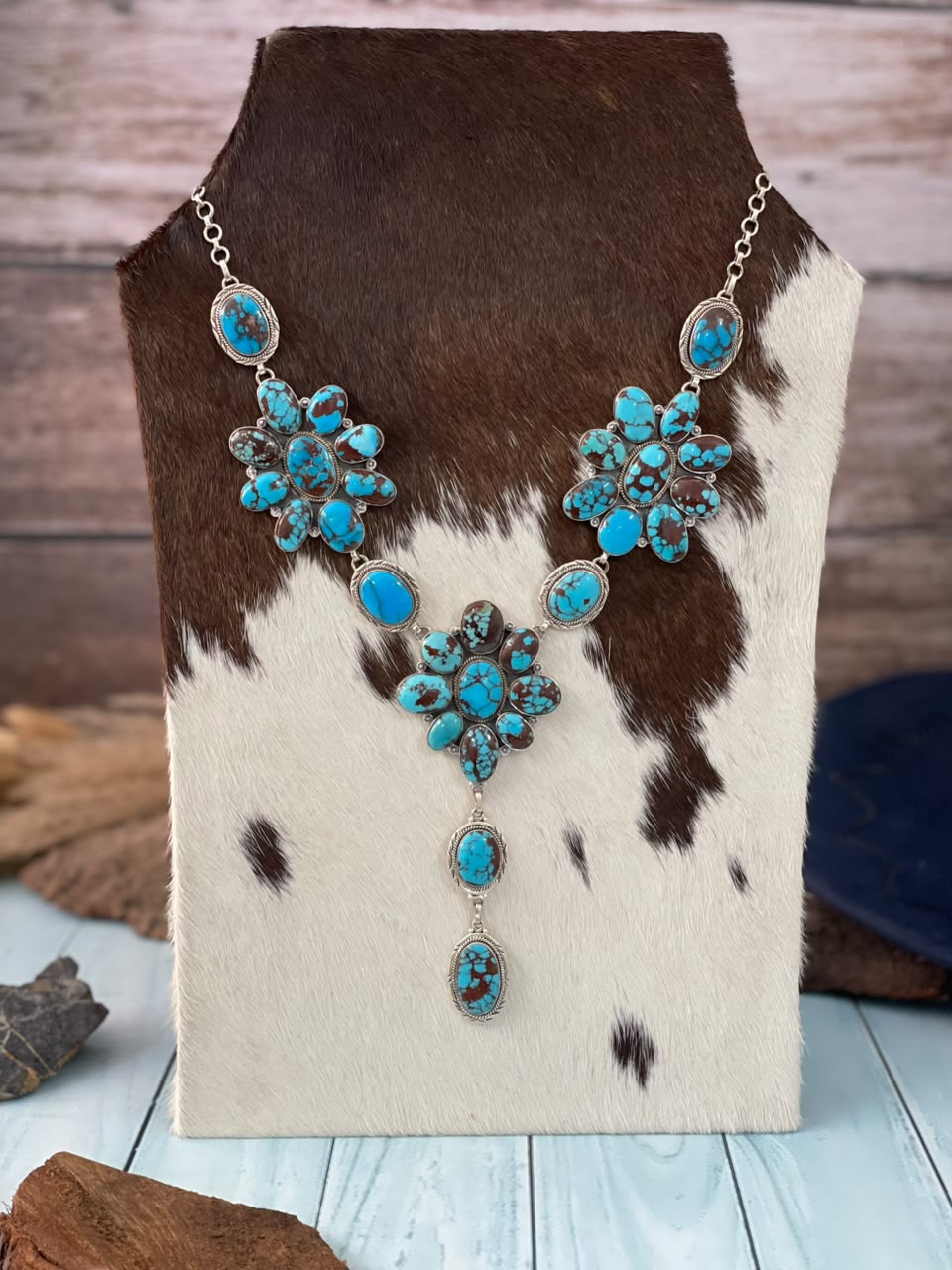 Handmade Sterling Silver Egyptian Turquoise Collection: Drop Necklace Signed Nizhoni