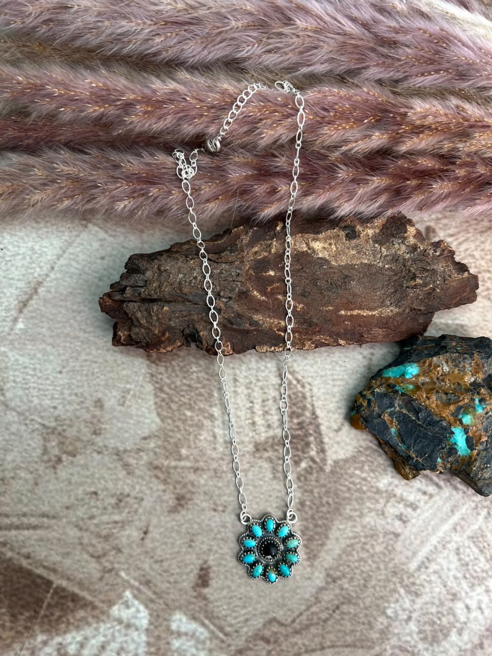 Handmade Sterling Silver Kingman Turquoise with White Buffalo Necklace Signed Nizhoni