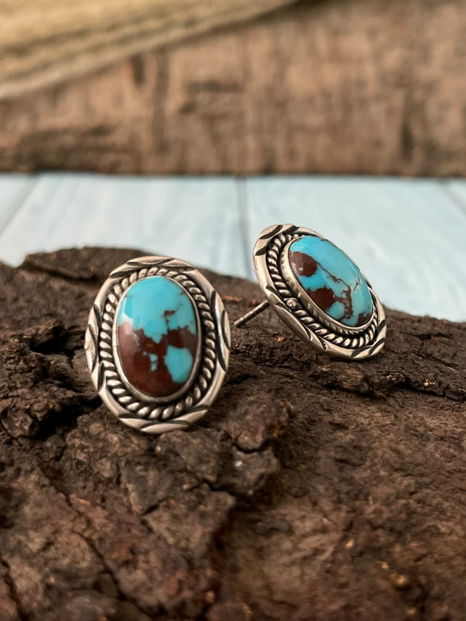 Handmade Sterling Silver Egyptian Turquoise Collection: Post Studs Earrings Signed Nizhoni