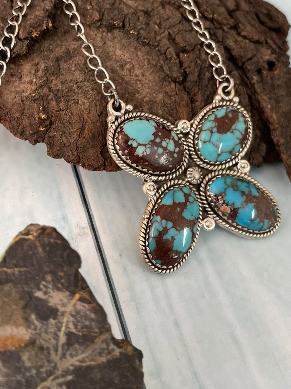 Handmade Sterling Silver Egyptian Turquoise Collection: Butterfly Necklace Signed Nizhoni
