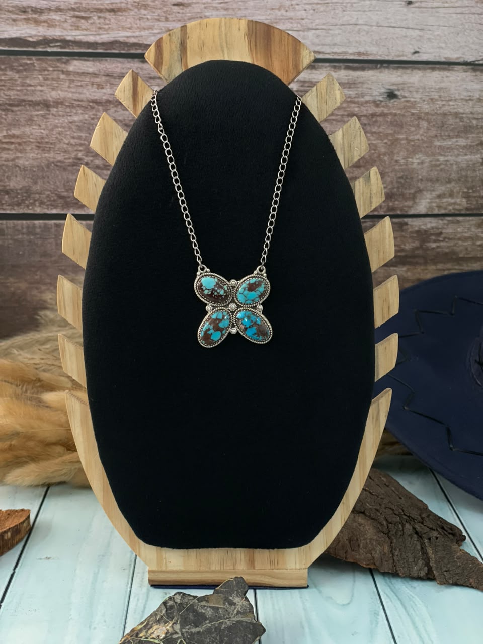 Handmade Sterling Silver Egyptian Turquoise Collection: Butterfly Necklace Signed Nizhoni