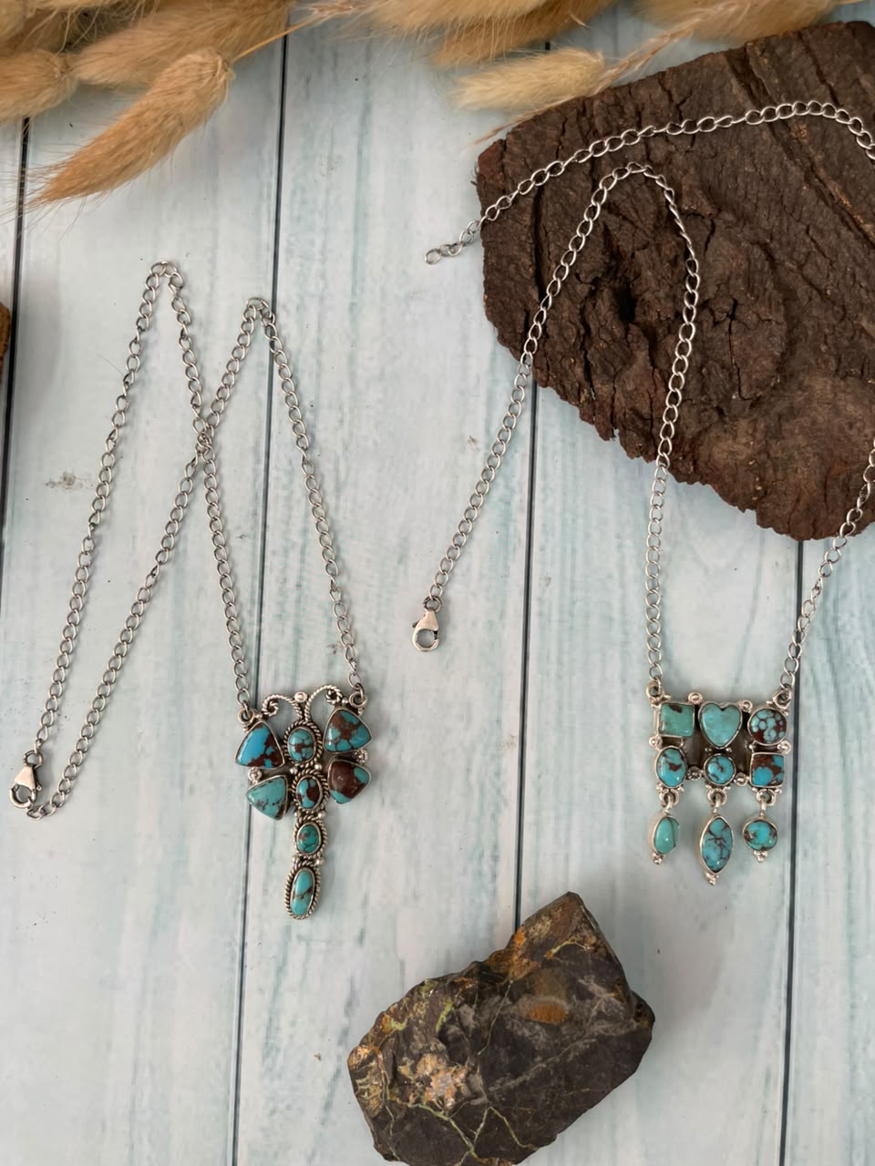 Handmade Sterling Silver Egyptian Turquoise Collection: Necklace Signed Nizhoni