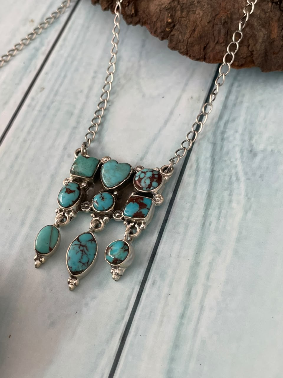 Handmade Sterling Silver Egyptian Turquoise Collection: Necklace Signed Nizhoni