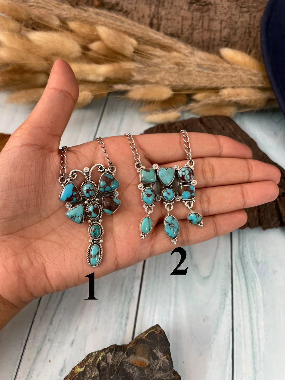 Handmade Sterling Silver Egyptian Turquoise Collection: Necklace Signed Nizhoni