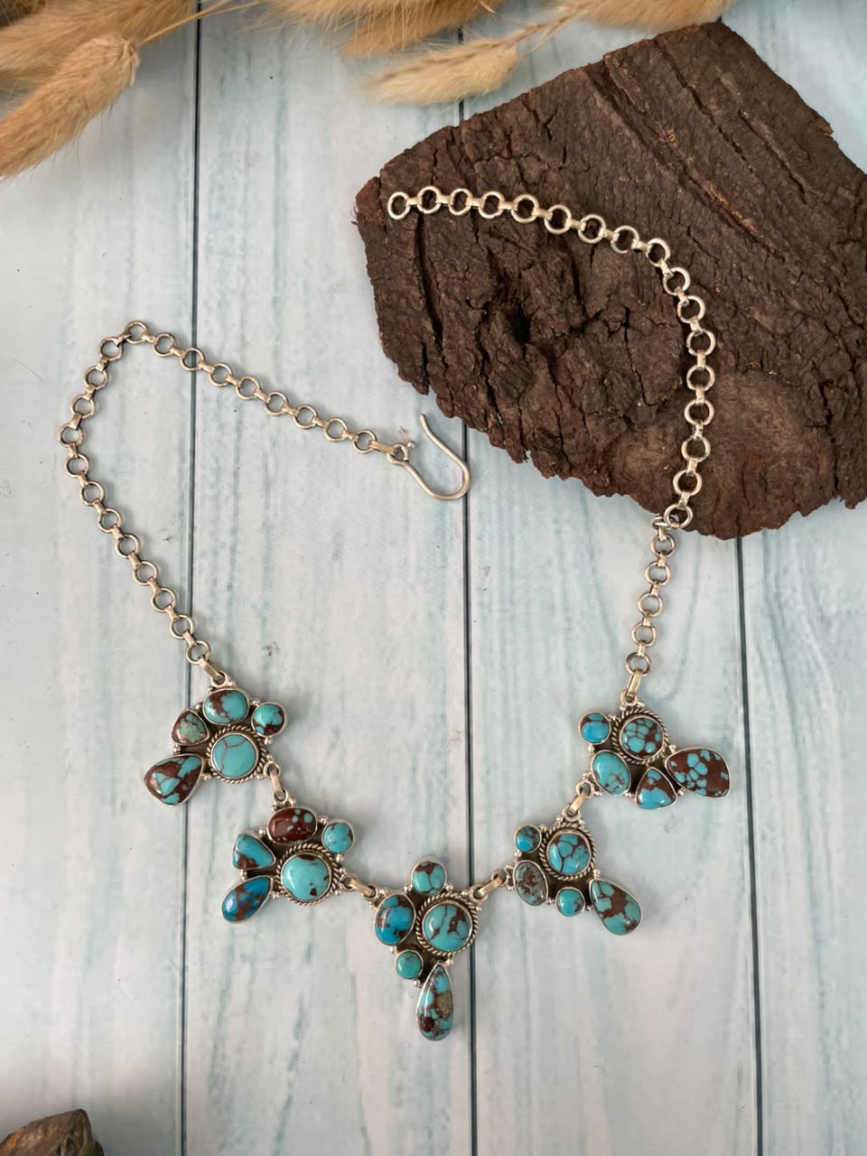 Handmade Sterling Silver Egyptian Turquoise Collection: Necklace Signed Nizhoni